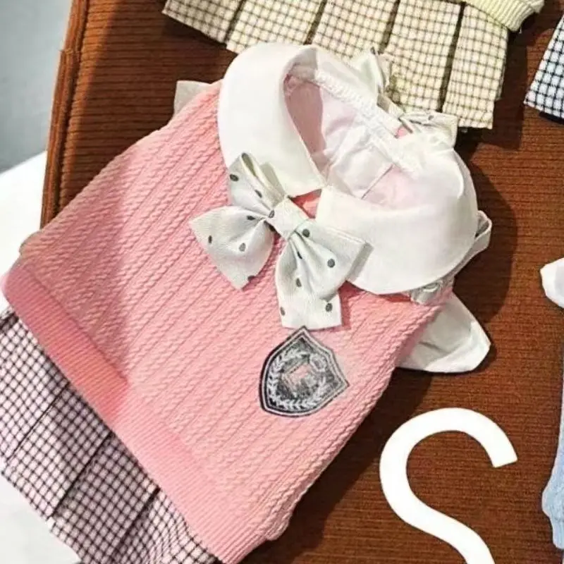 Vestido universitario de otoño e invierno, suéter para mascotas, vestido a cuadros para mascotas, ropa para perros pequeños y gatos, pajarita bonita, ropa para perros pequeños - imagen 4