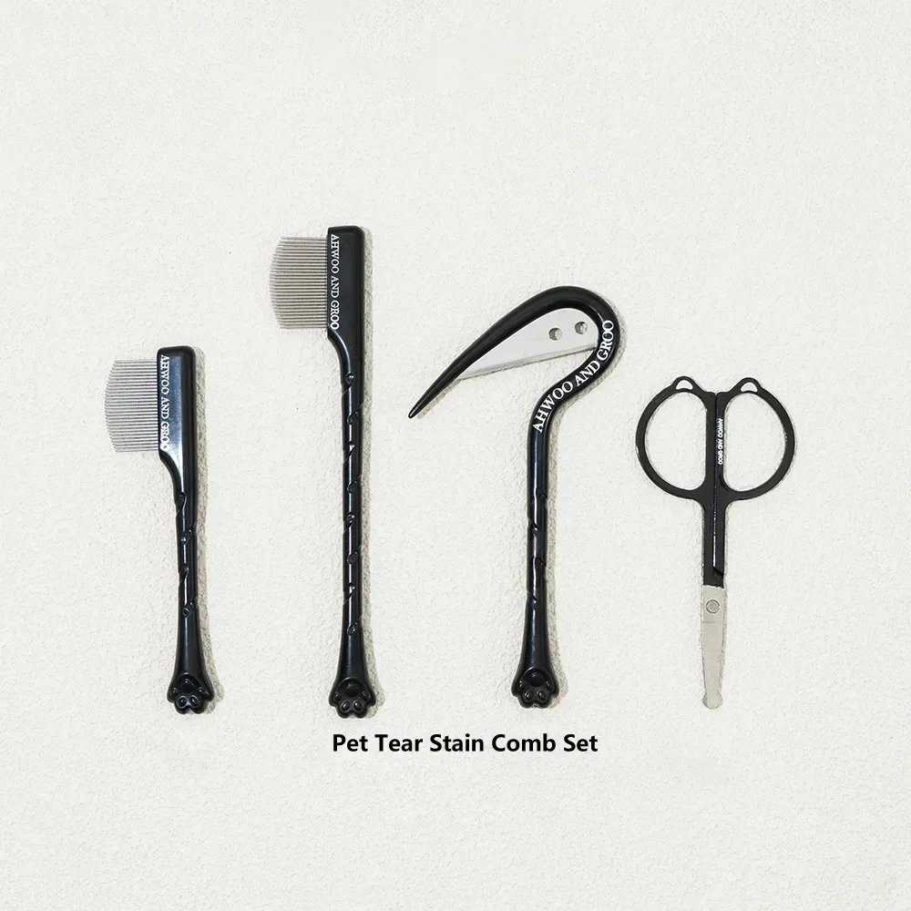 Juego de peines de limpieza Facial para mascotas, 4 Uds., elimina las manchas de desgarro, cuchara para ojos, peine para pata de gato, tijeras de reparación de pelo de perro, peine para pelo de gato, suministros para mascotas