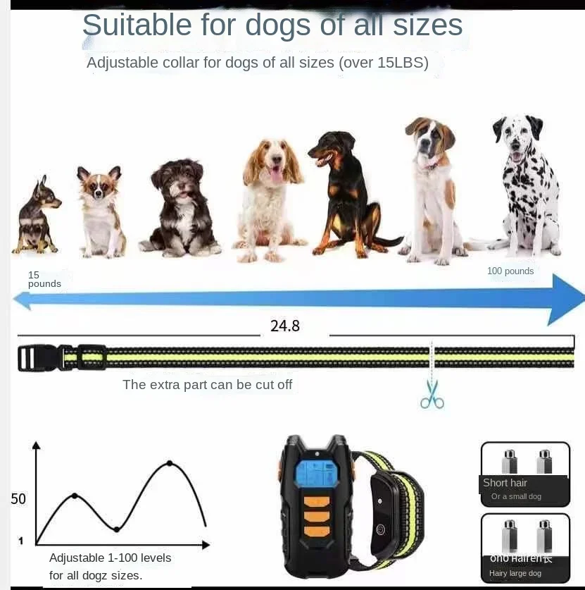 Collar a prueba de manchas para entrenamiento de perros y mascotas, recargable con Control remoto, entrenador, pantalla LCD, vibrador de sonido eléctrico de choque resistente al agua - imagen 4