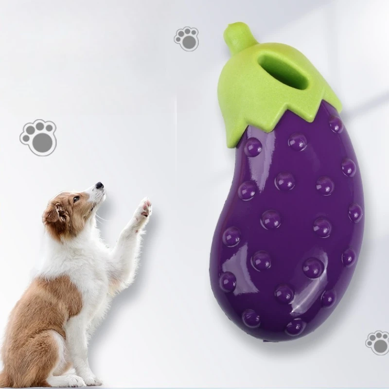 Juguete para masticar para perros, juguete con sonido de goma de silicona resistente a mordeduras, juguete hablado para perros, accesorios para perros de berenjena simulados - imagen 2
