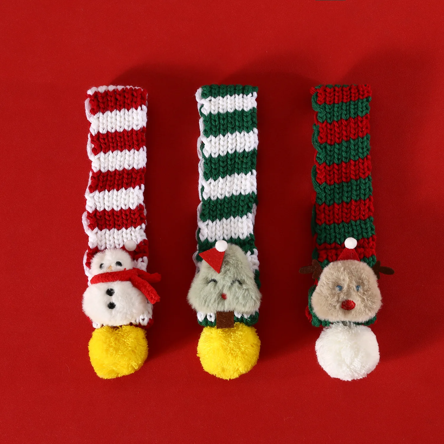 Bufanda navideña de hilo para mascotas, bola a rayas, árbol de Navidad, muñeco de nieve, Reno, sombrero de dibujos animados, accesorios, bufanda para perro, accesorios para cachorros - imagen 2