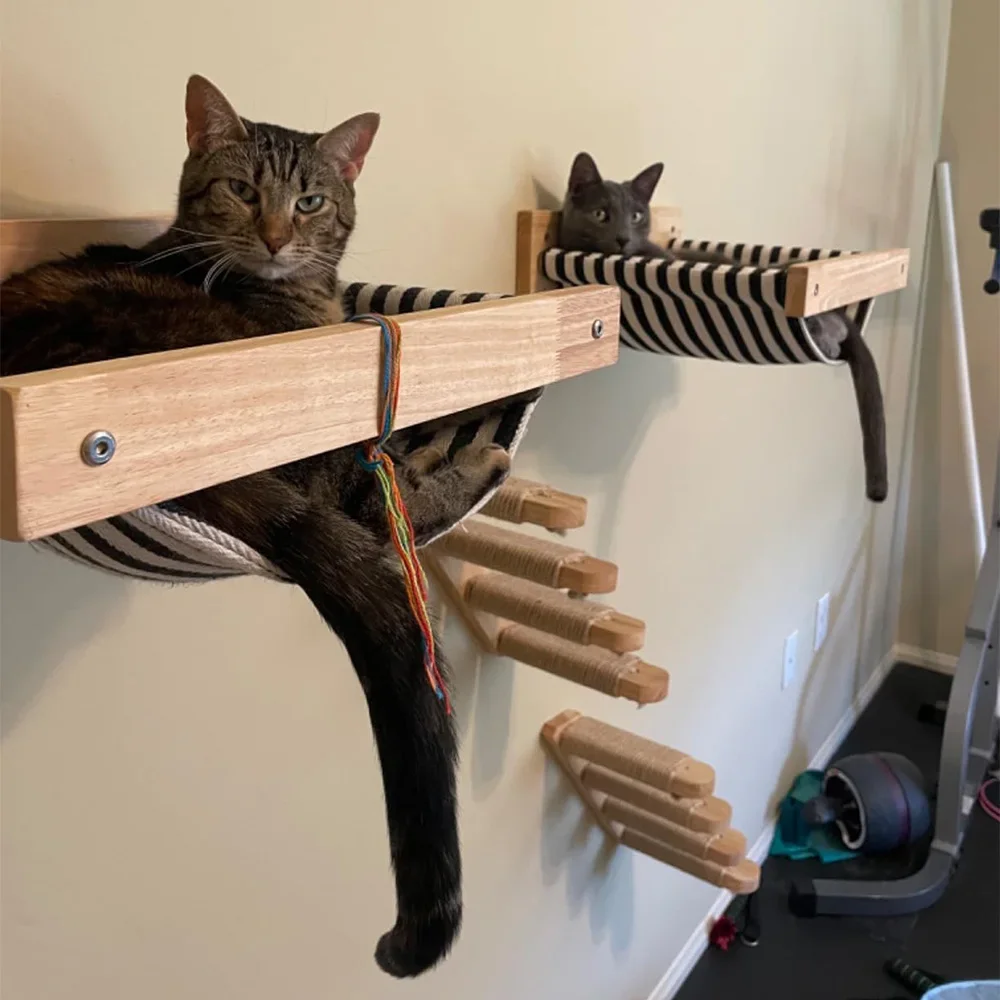 Mueble para gatos montado en pared con rascador y cama hamaca - imagen 3