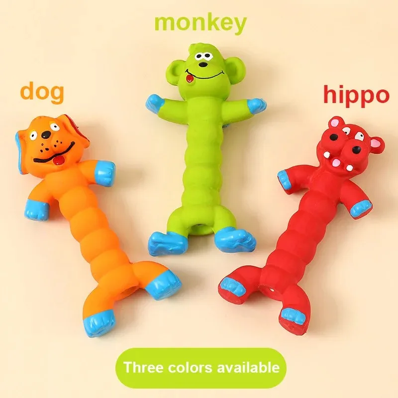 Juguete para masticar para perros, mono, hipopótamo, goma en forma de mascota, juguetes chirriantes para perros pequeños, medianos y grandes, resistente a mordeduras, juguete con sonido para perros - imagen 3