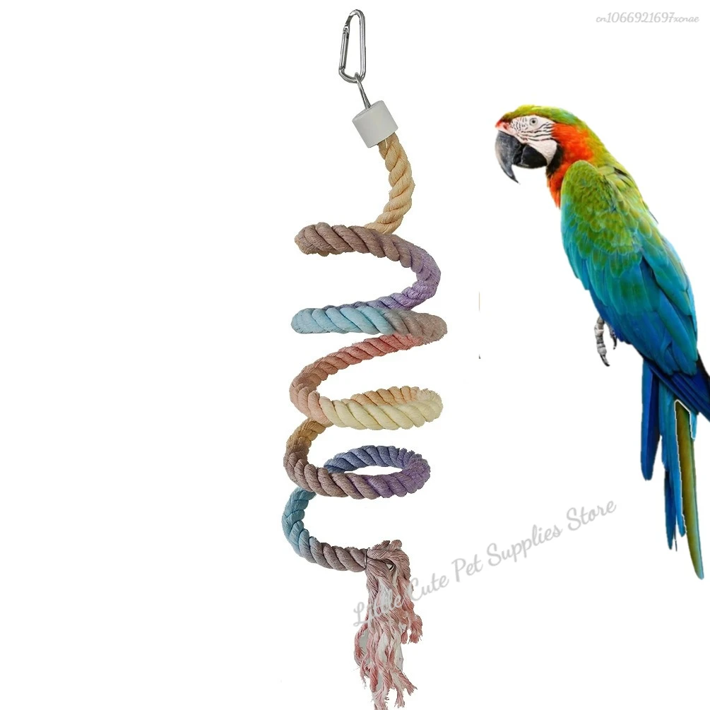 Poste para loros de algodón de colores con cabeza de tornillo, Clip colgante resistente, cuerda tejida de pie para loros, juguete giratorio cómodo para morder pájaros, escalada - imagen 4