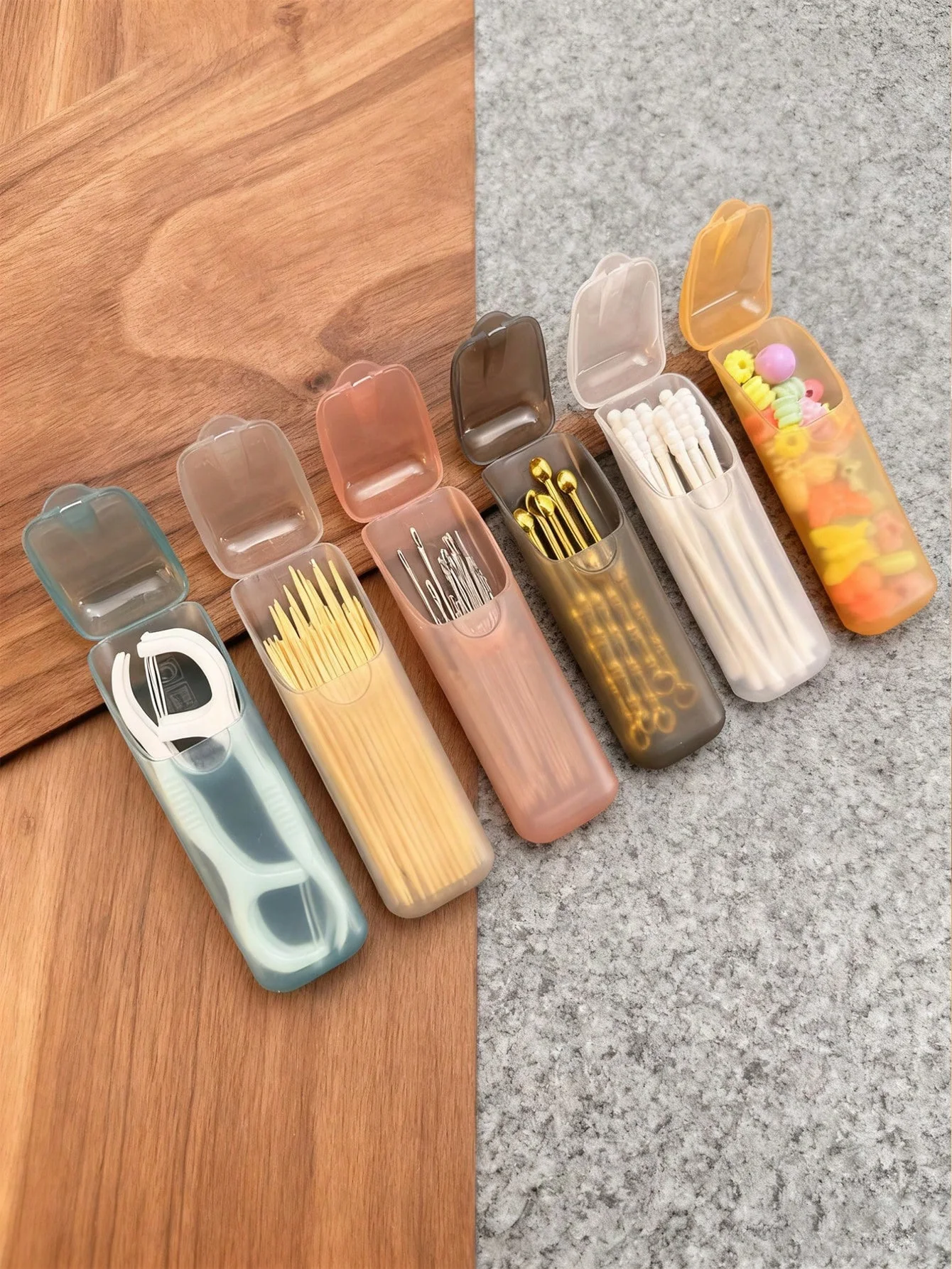 Caja portátil para hilo dental y palillos - Pastillero viaje ligero