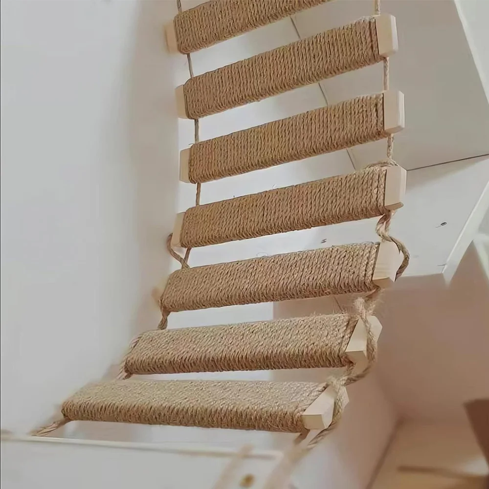 Escalera de escalada de madera para gatos con envoltura de Sisal, puente estable para gatos de interior, ejercicio de juego activo, cuidado de las garras, muebles Premium para gatos - imagen 5