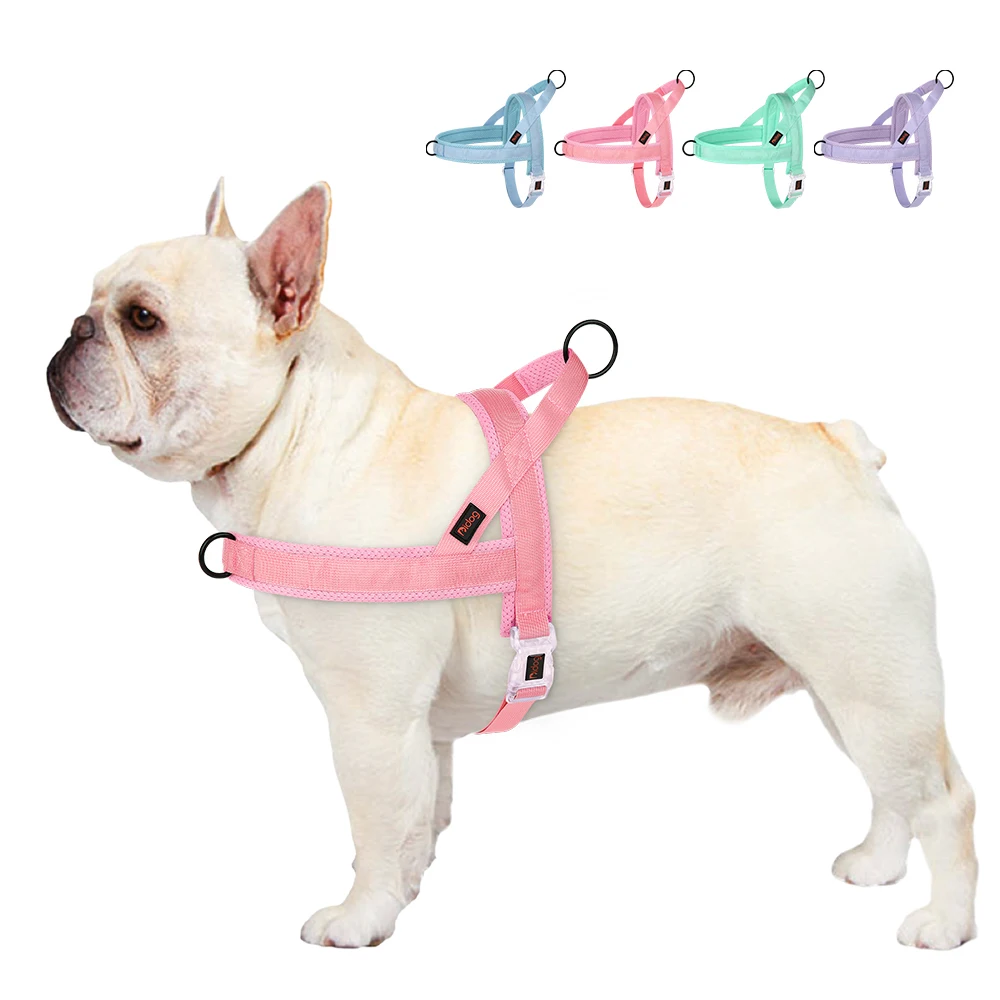 Arnés de nailon sin tirones para perros, arnés de entrenamiento ajustable para perros, chaleco, arneses transpirables para perros pequeños y grandes, color rosa