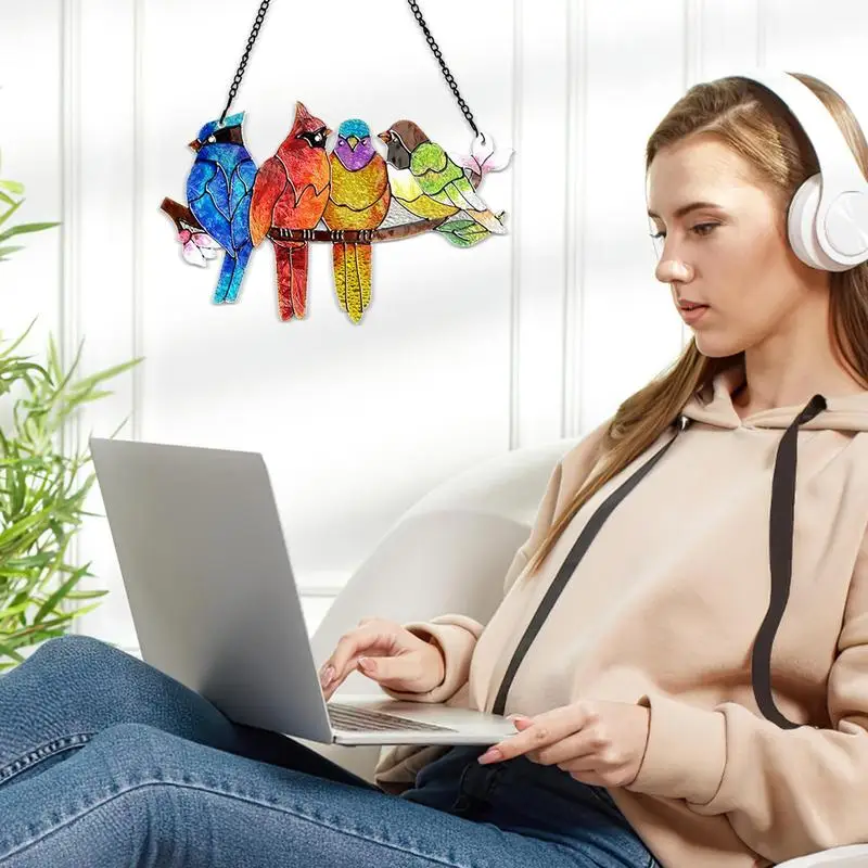 Atrapamoscas de cristal para ventana de interior, atrapamoscas de pájaros vívidos en rama, colgadores de luz, adorno para ventana - imagen 3