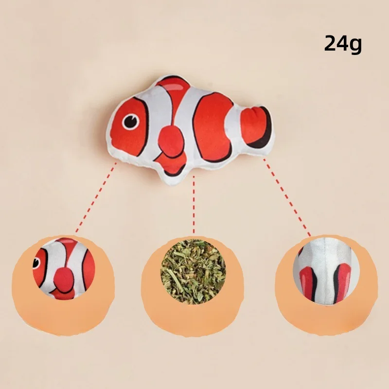 Juguete para gato, pequeño tiburón, pez payaso, simulación de animales de dibujos animados que contiene dientes de menta para gato, juguete autoelevado para rechinar - imagen 2