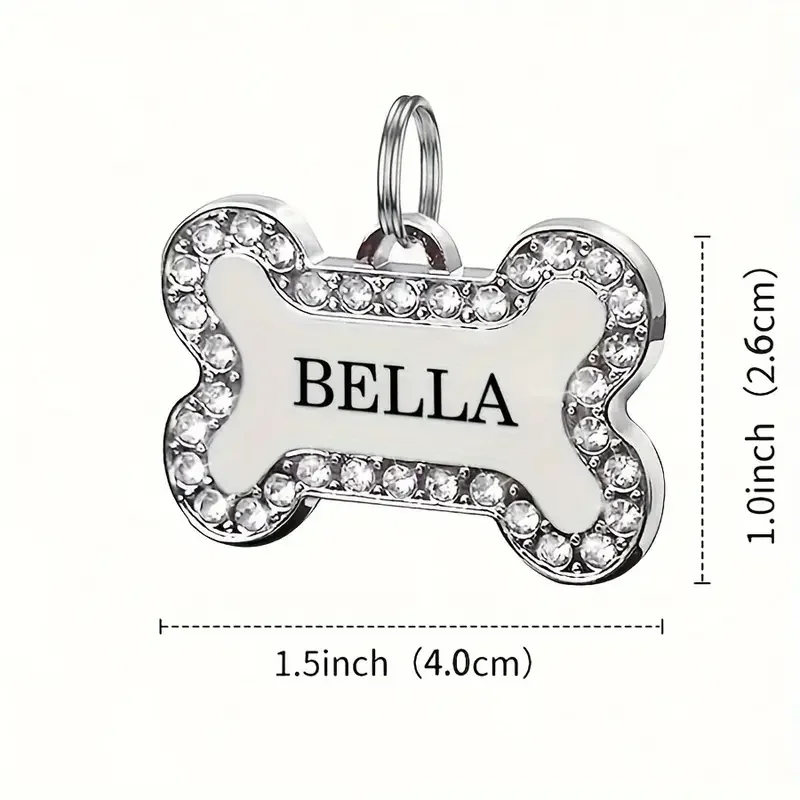 Etiquetas de identificación de mascotas de hueso de aleación de Zinc, diamantes de imitación grabados, nombre, número, dirección, Collar de perro y gato, colgante, Collar para cachorro, accesorios - imagen 2