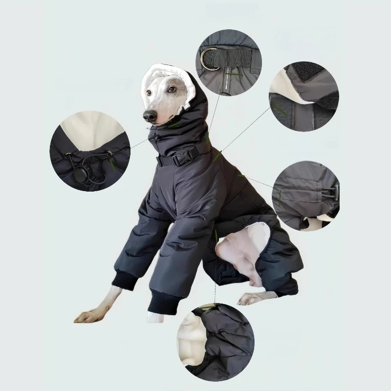 Ropa impermeable para perros, accesorios de ropa para perros grandes de invierno, monos para perros con sombrero, abrigo cálido ajustable para perros, suministros de productos - imagen 4