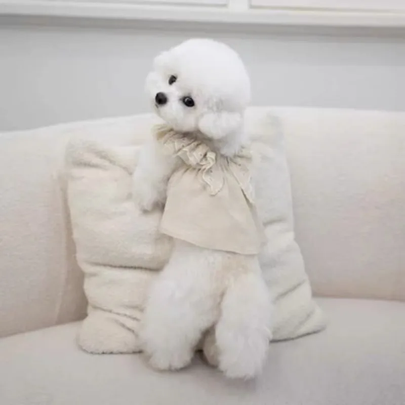 Vestido para perro, vestido de princesa con estampado de encaje y volantes, cuello de muñeca, mangas aleteadas, vestido de princesa para perros pequeños, ropa para mascotas, vestido de verano - imagen 2