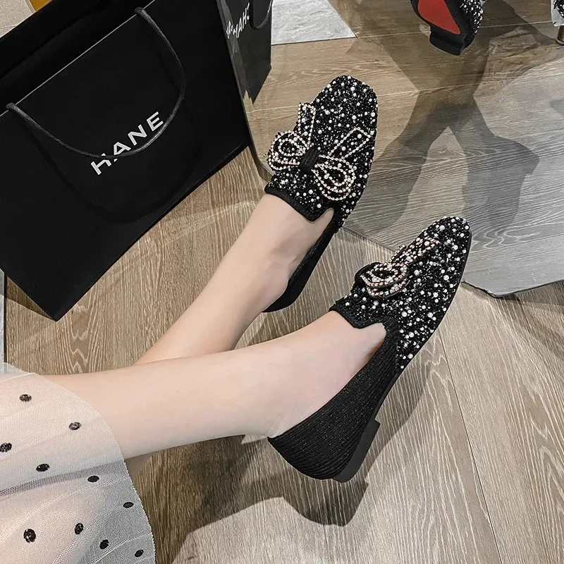 Mocasines y zapatos planos elegantes para mujer con lazo de pedrería - imagen 4