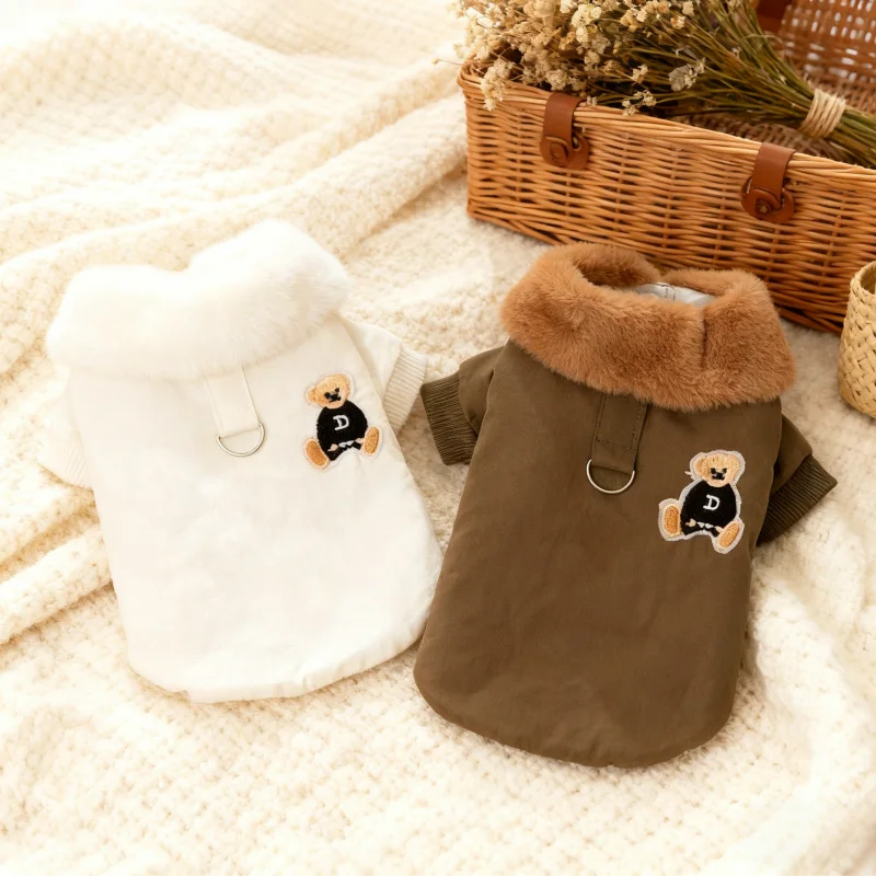 Chaqueta con estampado de oso para perro, abrigo cálido de felpa para perro, chaqueta acolchada de invierno para cachorro, abrigo suave a la moda para gato, disfraz de mascota de peluche para caniche