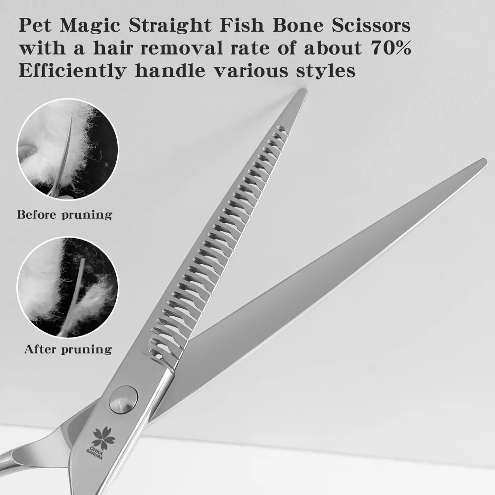 Tijeras mágicas para el cuidado de mascotas JP440C de 7,25 pulgadas, tasa de adelgazamiento de peluquería 70% para belleza de perros/gatos, tijeras para afinar huesos de pescado - imagen 3
