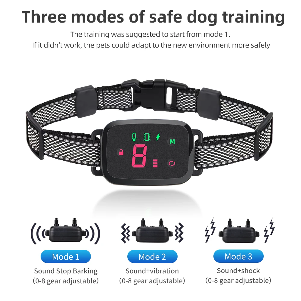 Collar antiladridos automático para perro, collar de adiestramiento para perros, dispositivo inteligente con pantalla, resistente al agua, recargable, para dejar de ladrar collar electrico para perro adiestramiento - imagen 4