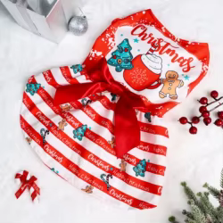 Vestido navideño a rayas para cachorro – Estampado pan de jengibre con lazo