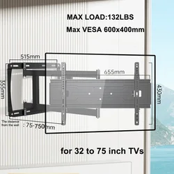 Soporte de pared para TV Full Motion para televisores de 32-75 pulgadas, soporte de montaje para TV articulado de esquina con extensión de brazo largo de 29 pulgadas, giratorio, inclinable
