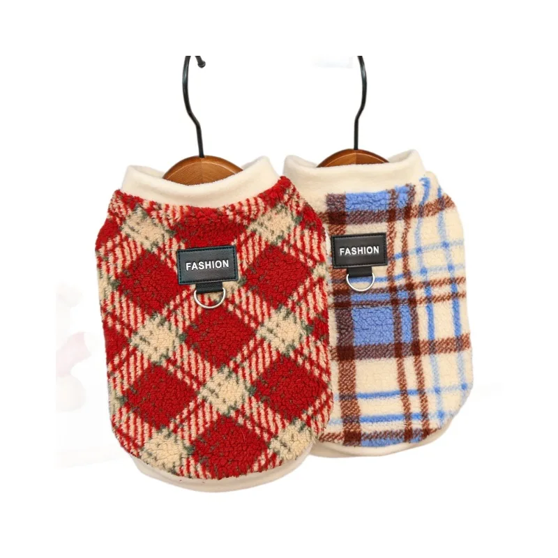 Chaleco de felpa a cuadros de otoño e invierno para mascotas, abrigo de felpa para gatos con abrigo de otoño e invierno, ropa para perros pequeños, ropa para cachorros - imagen 5