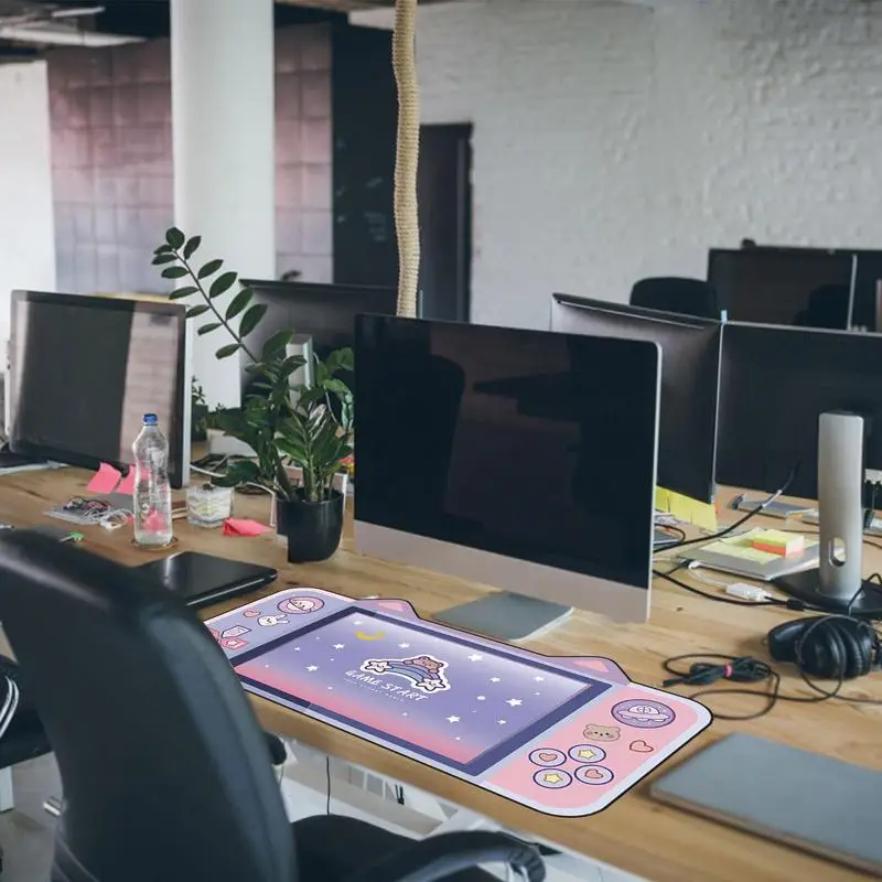 Alfombrilla de ratón para juegos de ordenador, alfombrilla de escritorio grande con bordes cosidos, color rosa Pastel, Gato Sakura - imagen 5