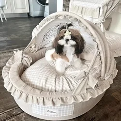 Perrera interior para perros y gatos pequeños cabina y cama