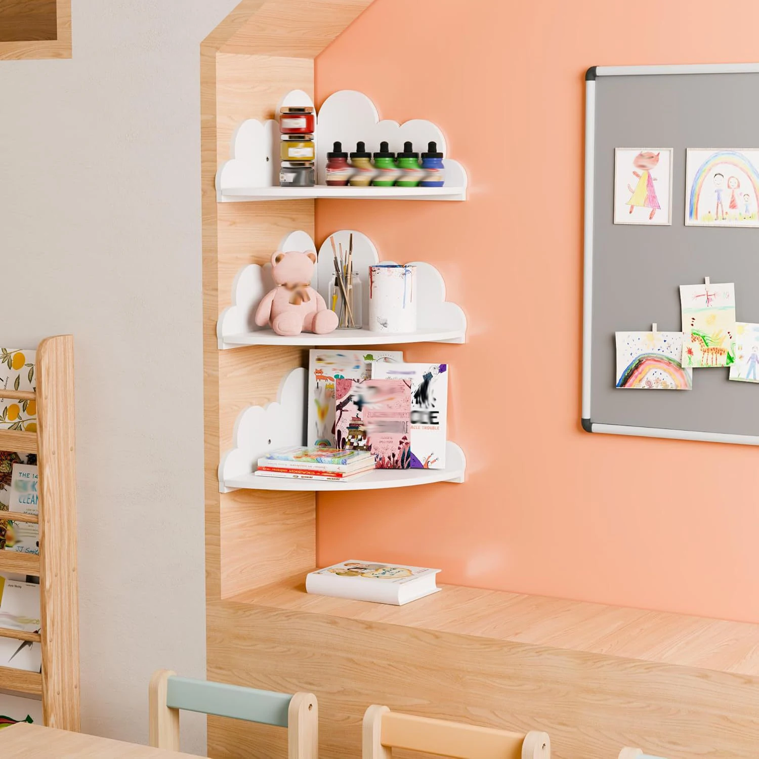 Estante de almacenamiento con forma de nube de 1-3 capas para dormitorio de niños, sala de estar, estante Triangular creativo, organizador, estante decorativo de nube para niños - imagen 4