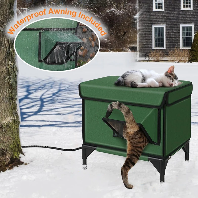 Casa para gatos impermeable al aire libre, casa para gatos de invierno cálida y calentada, tienda nido plegable para gatos con aislamiento para exteriores, tienda para dormir Extra grande para mascotas