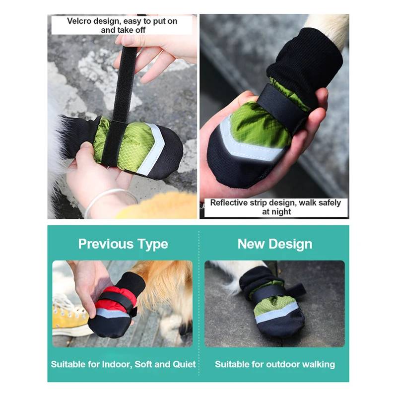 Zapatos impermeables de invierno para perros y gatos, botas antideslizantes para la nieve, Protector de pata, zapatos reflectantes cálidos para cachorros medianos y grandes, 4 piezas - imagen 5