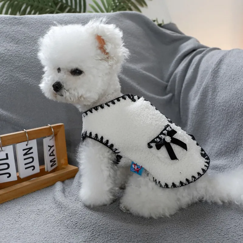 Abrigo de lujo para perros con lazo blanco y negro, ropa para mascotas, chaqueta para perros, disfraz para perros y niñas, ropa para Chihuahua, Yorkie, otoño, invierno - imagen 4