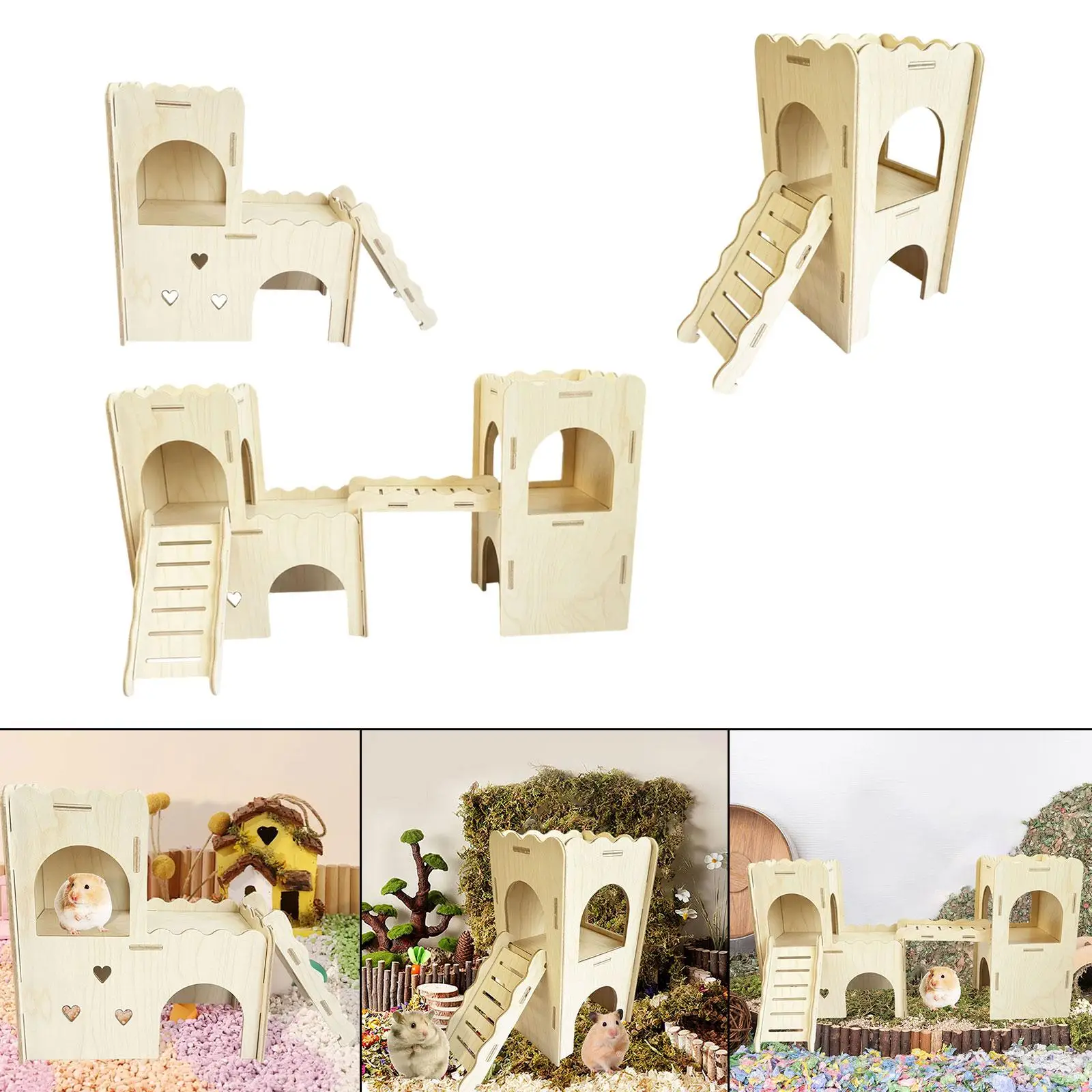 Wood Hamster Hideout Hideaway Habitat for Gerbils Syrian Hamsters Exercising