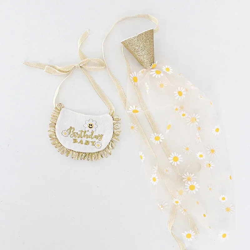 Sombrero de cumpleaños de margaritas para perros, babero para mascotas, toalla de Saliva para fiesta, bufanda triangular, gato, cachorro, Chihuahua, 1 Juego - imagen 5