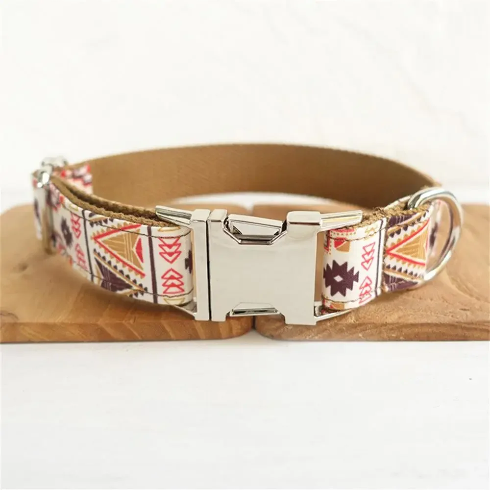 Collar personalizado para mascotas, correa de plomo con placa de identificación, ajustable, color marrón, traje étnico nacional a cuadros para gato y perro - imagen 2