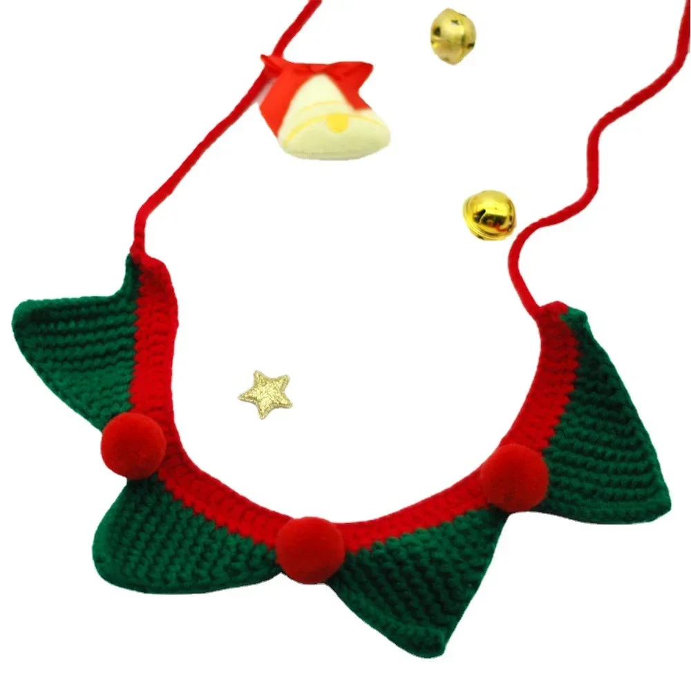 Collar tejido hecho a mano para mascotas, vacaciones navideñas, con campanas, accesorio festivo de ganchillo para decoración de perros pequeños y gatos - imagen 5