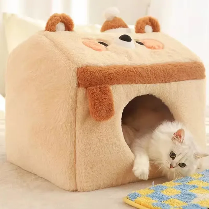 HOOPET-casa de invierno para mascotas, cueva cálida, cesta para perros pequeños, esterilla suave para gatos, perrera para cachorros, suministros para mascotas para dormir profundamente - imagen 2