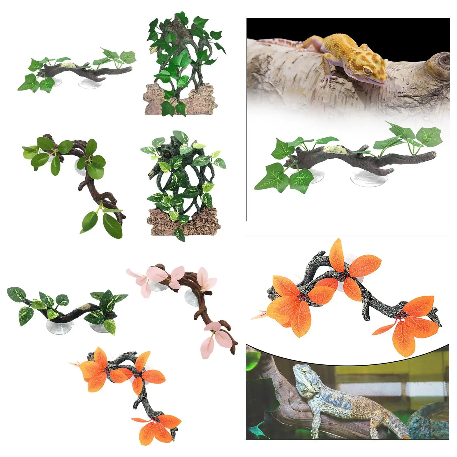 Gecko Plant Ornament Reptile Corner Branch Aquarium Amphibian Lizard Habitat Decor Decoration Reptile Climb Tree Branch Decor