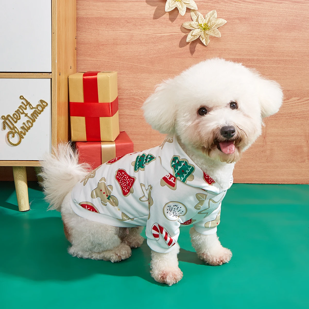 Sudadera con capucha para perro, camisas navideñas, ropa para perro, campana pequeña, alce, ropa estampada para perro, sudaderas para perro, ropa de Navidad con cuello alto para mascota Pu - imagen 5