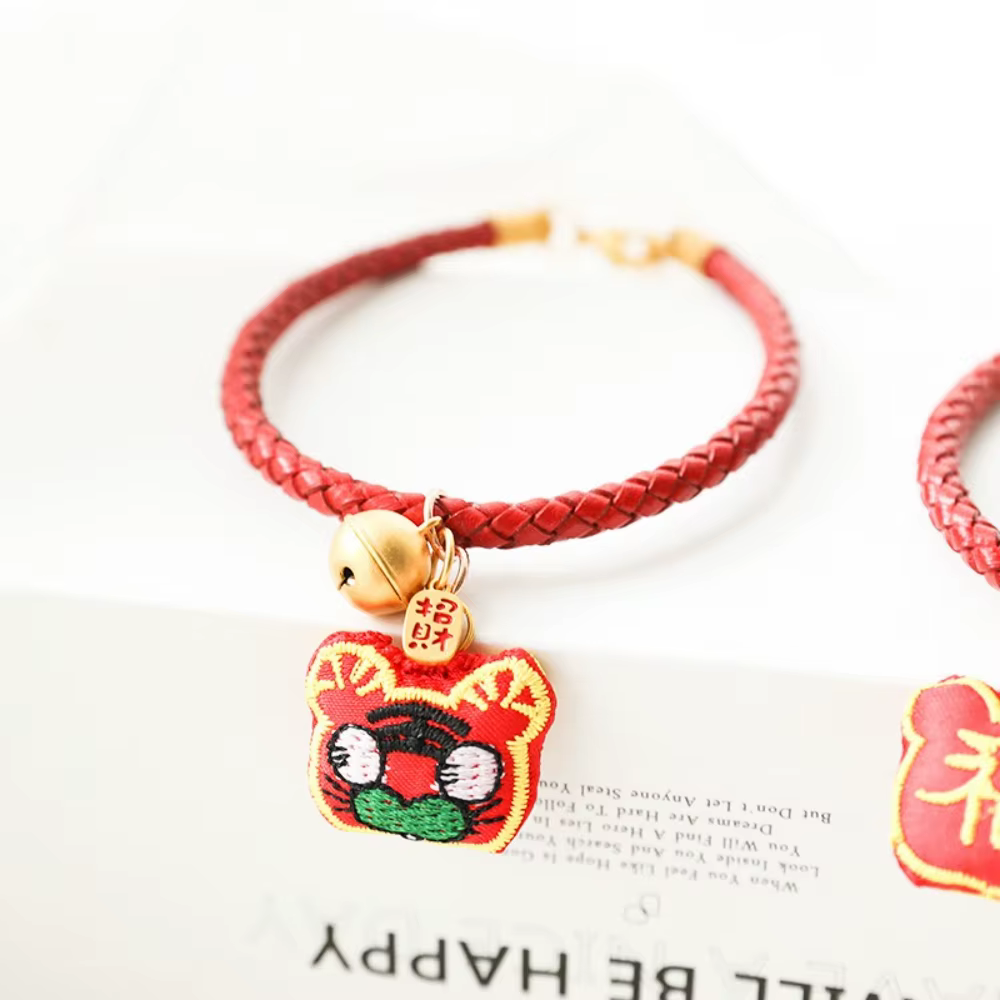 Collar para gatos y perros con amuleto cabeza tigre suerte trenzado oro - imagen 5