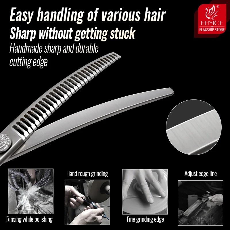 Tijeras de aseo para perros Fenice, tornillo de diamante, tijeras curvas de 7/7,5 pulgadas, tijeras más delgadas para tijeras de belleza para perros - imagen 4