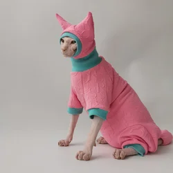 Traje rosa para Sphynx y Devon Rex - conjunto sudadera con sombrero