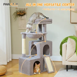 Árbol rascador de sisal para gatos – Torre con 2 cuevas y poste