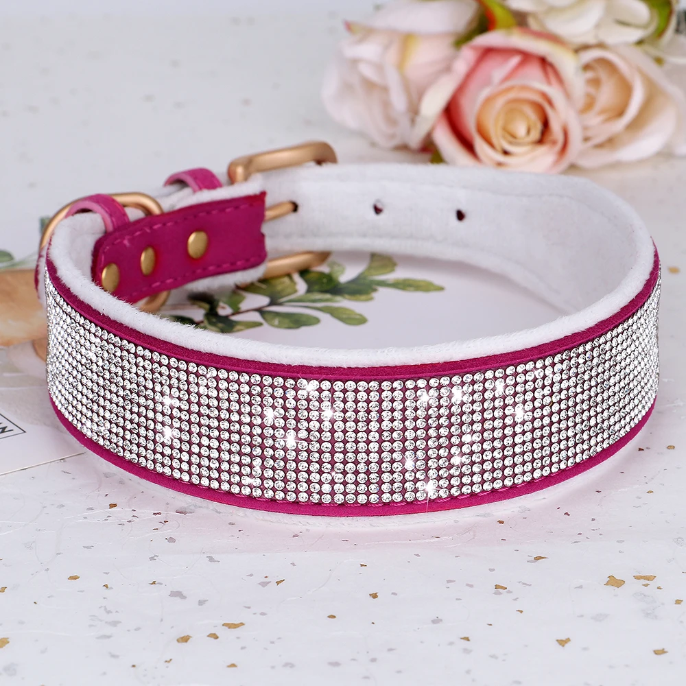 Collar de perro con diamantes de imitación ostentosos, collares anchos de invierno para mascotas, collares de perro de cristal acolchados de lana suave para perros medianos y grandes, galgo L XL - imagen 3