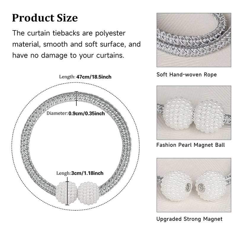 Clip magnético de perlas para cortina, soportes de cortina, Clips de hebilla para amarre en la espalda, hebilla de bola colgante, accesorios de decoración de cortina, 2 uds. - imagen 2