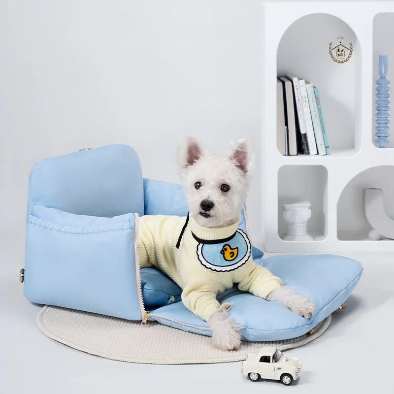 Bolsa transportadora para perros pequeños, conejo, gato, asiento de coche para mascotas, bolsa para perros de cara suave, bolsa transportadora para mascotas, bolsa de mano azul - imagen 5