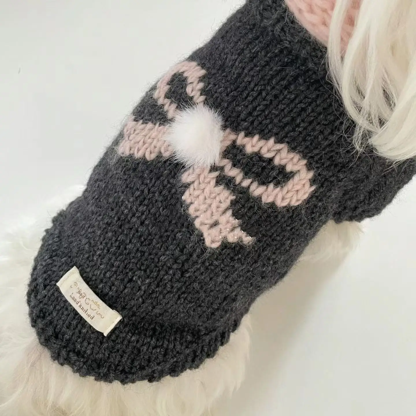 Suéter con bola de pelo con lazo para otoño/invierno para mascotas, abrigo de peluche pequeño y dulce para gatos, ropa para cachorros, ropa para perros pequeños - imagen 2