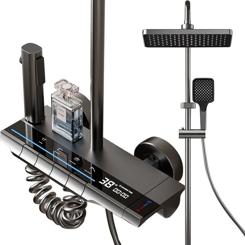 Juego de ducha de aluminio espacial con pantalla Digital, botón de Piano con luz ambiental, grifos de baño, cabezal de Ducha - imagen 4