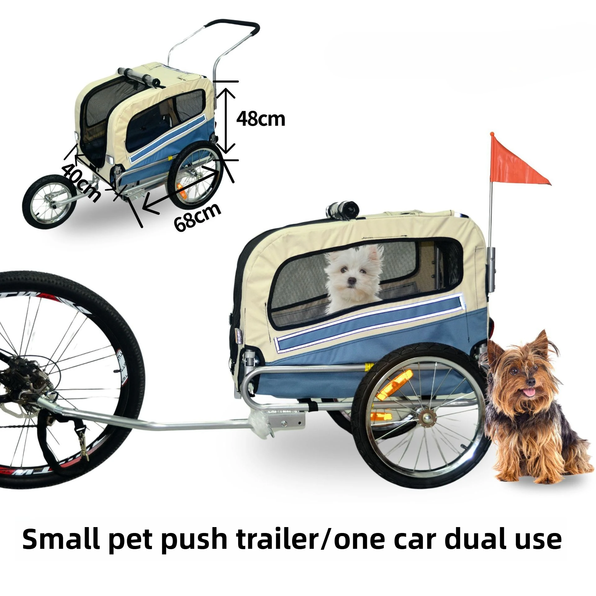 Remolque/carrito de bicicleta plegable de hierro para mascotas pequeñas, cochecitos para perros 2 en 1, suministros portátiles para perros - imagen 3