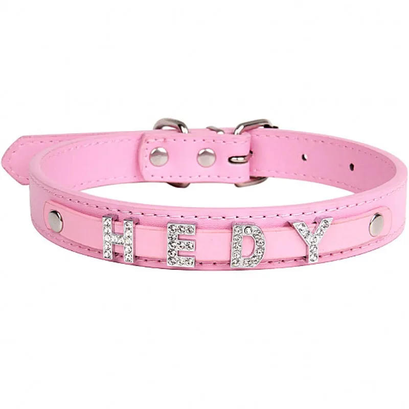 Collares con nombre personalizado, etiqueta para perro, accesorios para perros, cuero con diamantes de imitación ostentosos, Collar para mascotas con nombre DIY para gatos pequeños, perros, galgo español - imagen 5