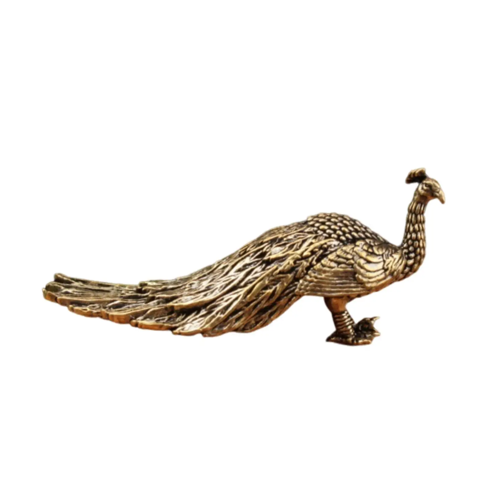 Brass Peacock Figurine Animal Sculpture Statue Collectible Gift Ornament 5.7cm Tiny for Car Living Room Office Bedroom Desktop