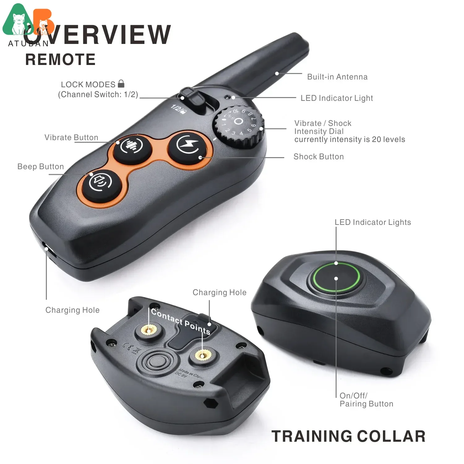 Collar de choque eléctrico recargable IPX7 Collar de entrenamiento para perros impermeable con control remoto, Collar de choque para perros grandes, medianos y pequeños - imagen 3