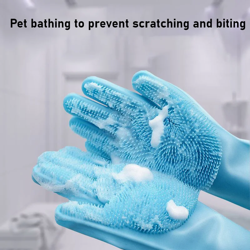Guantes de baño de silicona para mascotas, 1/3 Uds., para gato, cachorro, limpieza de belleza, champú para baño, cepillo para perros y gatos, guantes, productos para mascotas - imagen 3